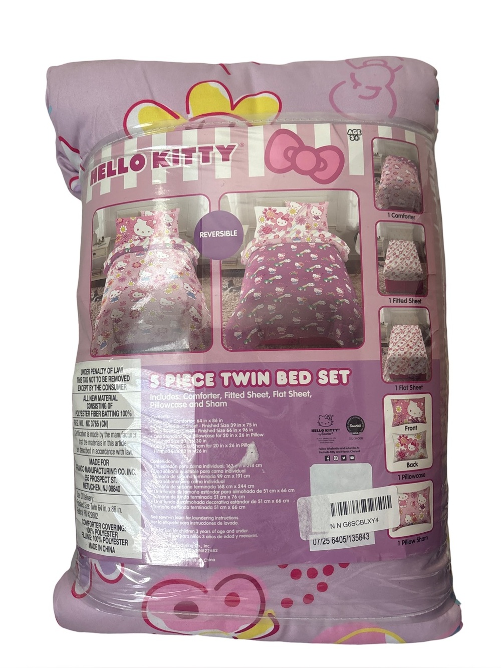 Hello Kitty Rainbow Garden Girls 5 Pc Pink Reversible Comforter Sheets Set Twin - Picture 8 of 11